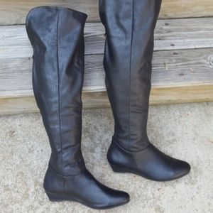 Faux Leather Cuffed Wedge Boots